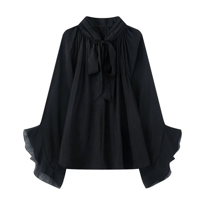 Bow DecorationLoose Long Sleeved Blouses For Women New Fashion Ruffle Edge Shirts and Blouses Woman Top