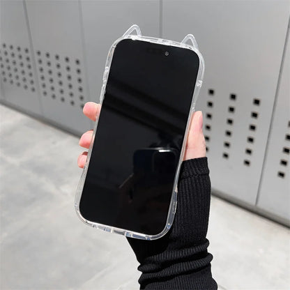 Cute Cat 3D Ears Transparent Phone Case For iPhone 17 Pro Max Air 16 15 13 11 12 14 Plus Soft Clear TPU Back Cover Shell