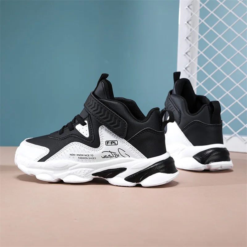 Boys Autumn Leather Sneakers Children Waterproof Wear-resistant Basketball Shoes Boys Color blocking Casual Soft soled Sneakers