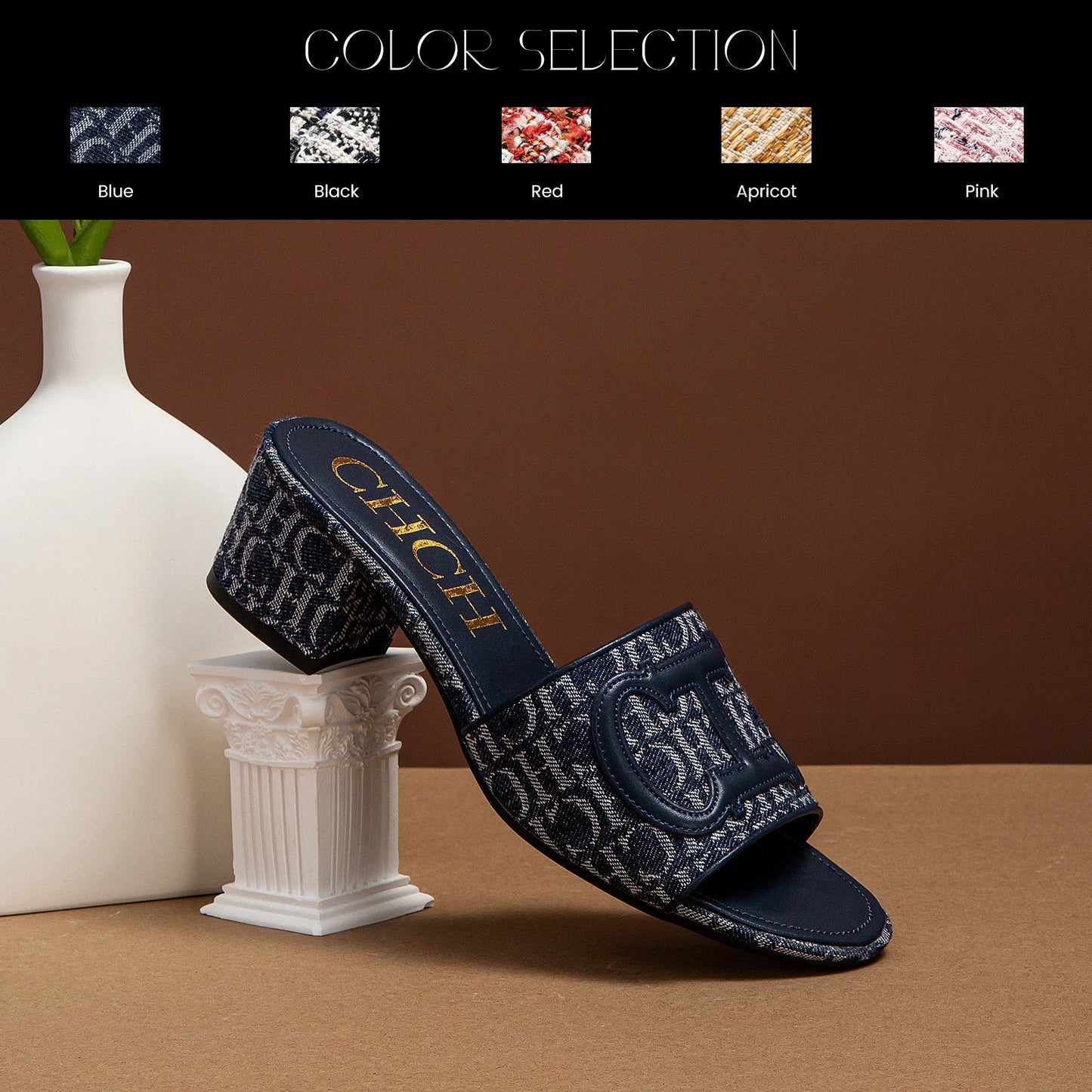 Slippers New summer Brand Fabric Low Heel Sandals Outdoor Business Commuter Women's Shoes 2024