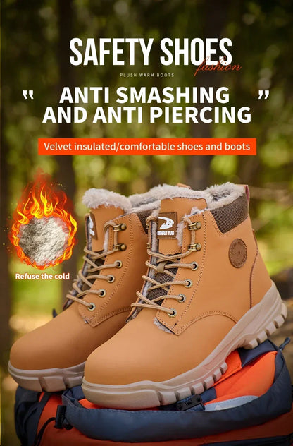 Winter Warm Men's Work Safety Boots Waterproof Sturdy Steel Toe Shoes Sports Shoes Safety Protection Cold Prevention