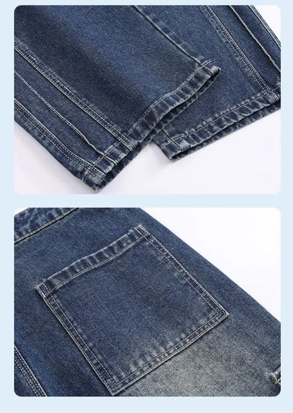2025 Autumn New Men's Loose Jeans Multi-pocket Work-wearing Jeans Street Hip-hop Straight Wide-leg Pants Baggy Dance Pants