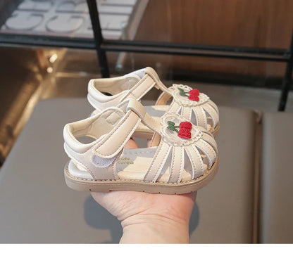 Summer Baby Girls Sandals Pu Leather Cartoon Strawberry Children's Beach Sandals Cowhide Non-slip Sole Kids Shoes