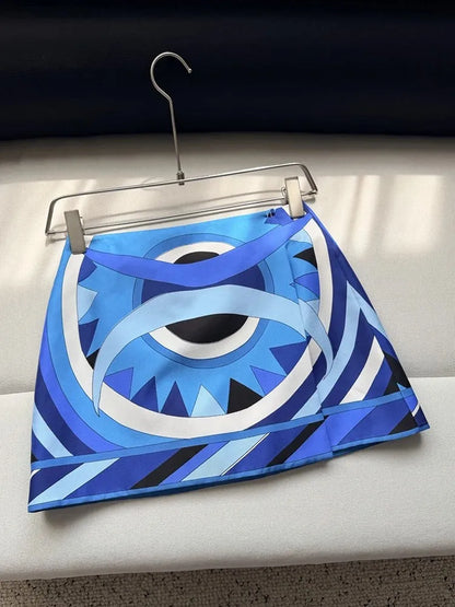 Summer Fashion Beach Style Geometric Print Silk Short Skirt Women's Party Sexy Slim A-Line Half Skirt
