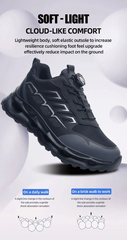 Shock Absorbing Safety Shoes for Men Steel Toe Lightweight Work Boots for Factory & Warehouse Rotary Button Indestructible Shoes