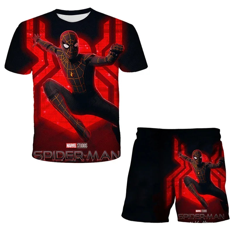Kids Summer Tshirt Set Boys Spider-Man Trendy 2 Piece Hulk Iron Man Spiderman Outfit