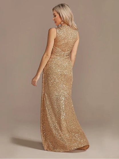 Luxury Floor Length V-Neck Evening Dresses Elegant Slit Party Women 2025 Wedding Sequins Formal Cocktail Prom Gowns