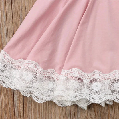 2026 New Casual Vacation Girls Summer Dress Ruffle Lace Baby Girl Princess Dress Children Flower Embroidery Outfits 0-6 Years