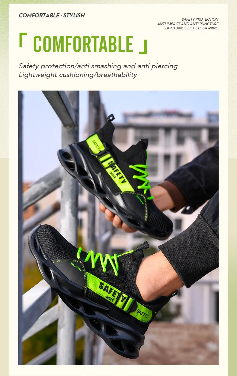 Men's Steel Toe Safety Shoes Anti Crush And Piercing Fashionable Breathable Sock Shoes Outdoor Unisex Work Footwear