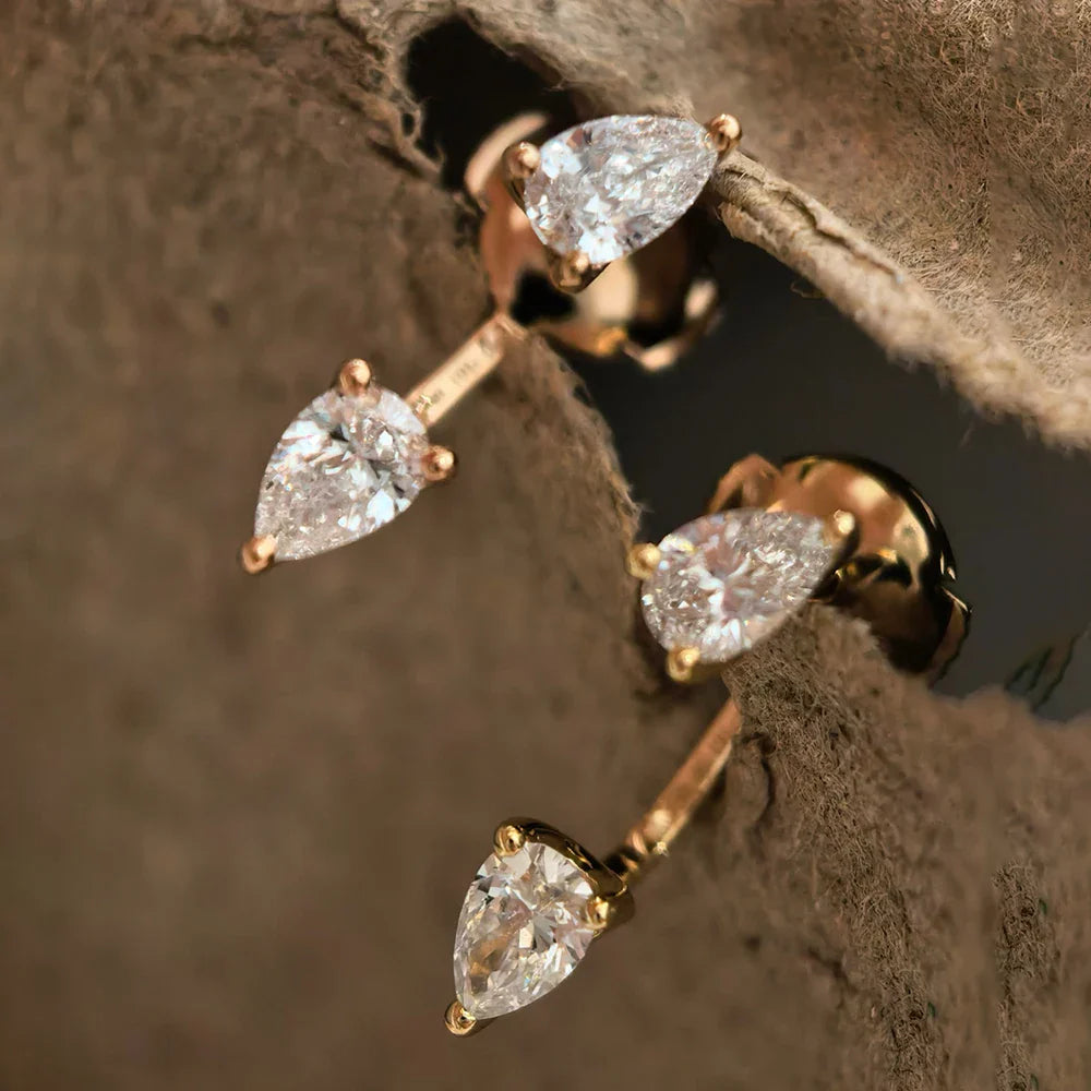 2-Stone Pear Cut Moissanite Diamond Earrings for Women 925 Sterling Silver Plated 18k Gold Waterdrop Earcuff Earring Detachable