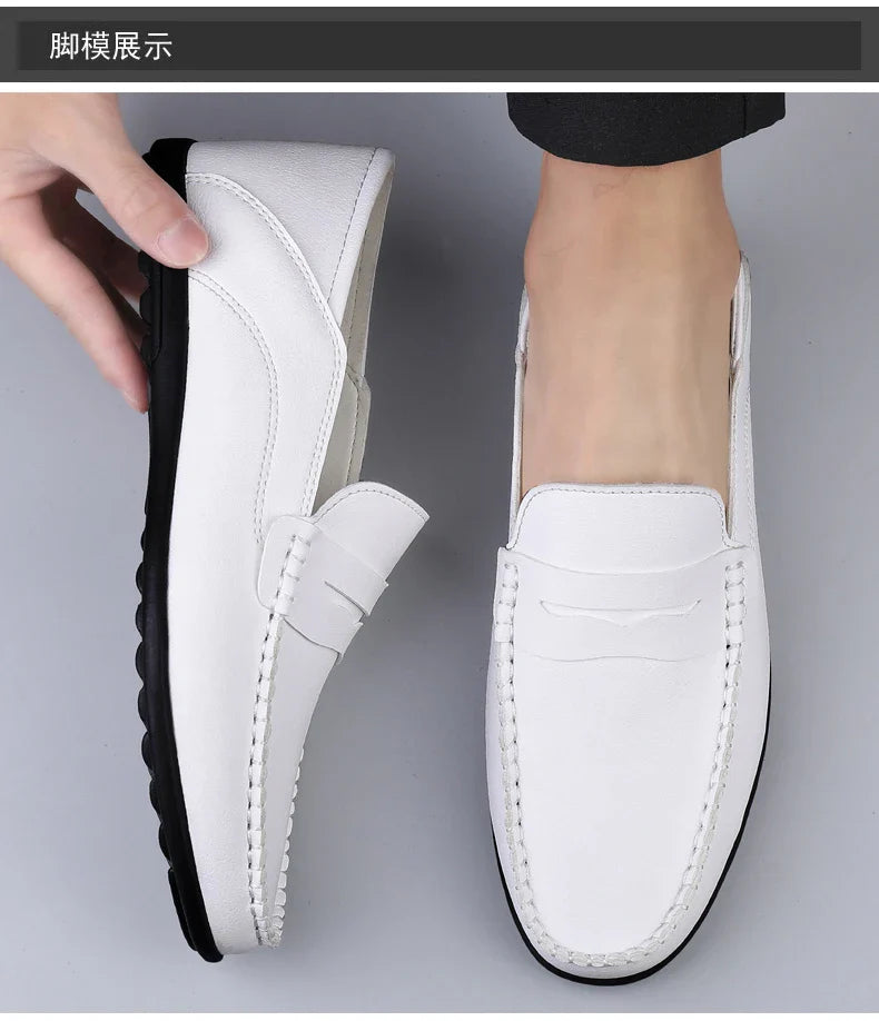 Men's fashion leather shoes Four Season new plus size casual soft sole white shoes anti slip outdoor business dress leather shoe