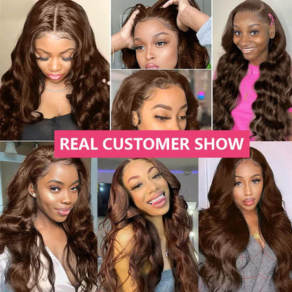 Chocolate Brown 13x4 Body Wave Lace Front Wig Pre-Plucked Brazilian HD 13x6 Lace Frontal Wigs for Women 32 Inch Human Hair