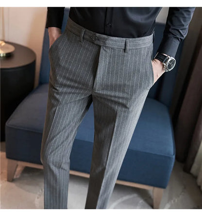 Men's Slim Fit Pinstripe Dress Pants, Stretch Comfort and Thickened Fabric for Business Casual Office Wear