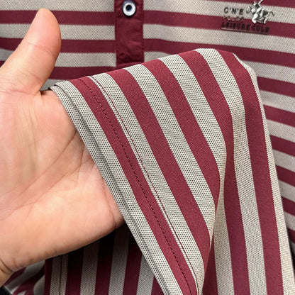 Summer High End Man Polo Shirt Striped Lapel Short Sleeve Horse Lette Print New Breathable T-Shirt Classic Commuter Menswear Top