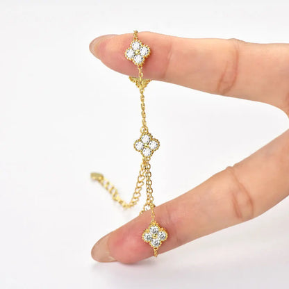 2025 New 925 Silver Flower Clover Bracelet Moissanite 3mm for Women 18k Gold Plated Fine Jewelry Certified Lab Diamond D-E