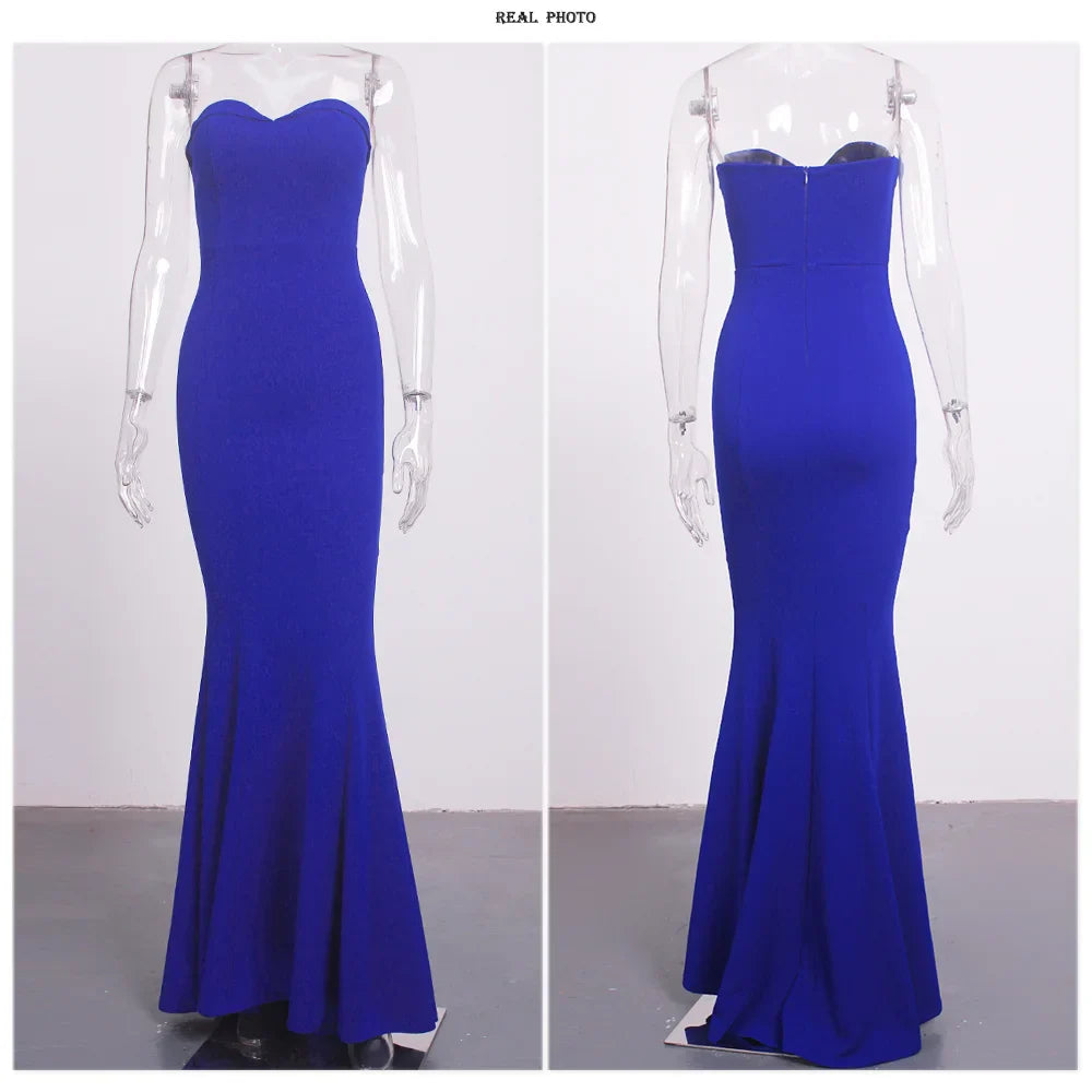 Elegant Women Cocktail Prom Strapless Bridesmaid Dress Royal Blue Graduation Party Classic Evening Dresses Summer 2025