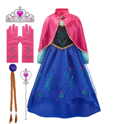 2025 Kid Elsa Anna Costume Girl Birthday Floral Dress Children Snow Queen Performance Fantasy Princess Evening Halloween Costume