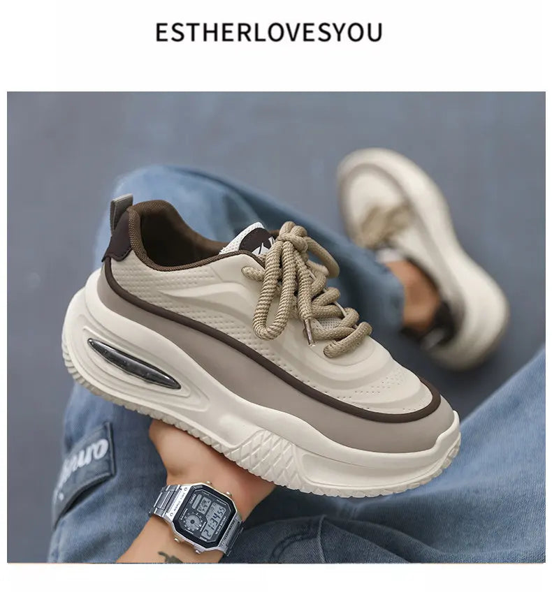 Tênis Esportivo Casual Masculino, Tênis de Skate Moderno com Sola Grossa, Calçados Masculinos Confortáveis e da Moda Adequados para Uso ao Ar Livre