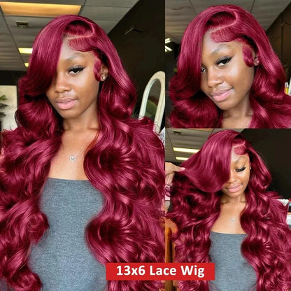 30 Inch 99J Burgundy Lace Front Wigs Human Hair 13x6 HD Transparent Body Wave Lace Front Human Hair Wig For Black Women