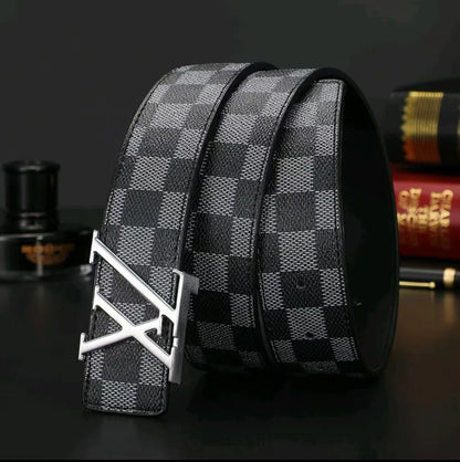 Light Luxury Premium Mens Leather Belt Check Pattern Genuine Pure Cowhide Casual Business Trendy Waist Belt