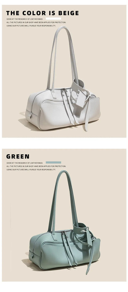 High version genuine leather pillow bag for women 2025 new all-match large capacity first layer cowhide bowling bag for women