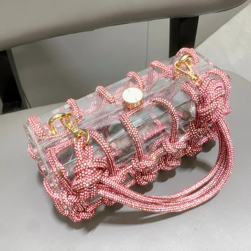 Bolsa de Noite com Alça e Strass Prateada de Cristal Feita à Mão para Mulheres, Bolsas e Bolsas de Mão de Designer de Luxo para Banquete