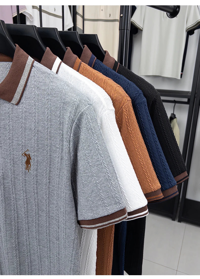 Luxury brand short sleeve T-shirt men's lapel top summer fashion jacquard design golf pony embroidery casual knitted polo shirt