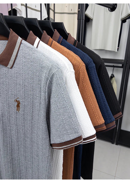 Luxury brand short sleeve T-shirt men's lapel top summer fashion jacquard design golf pony embroidery casual knitted polo shirt