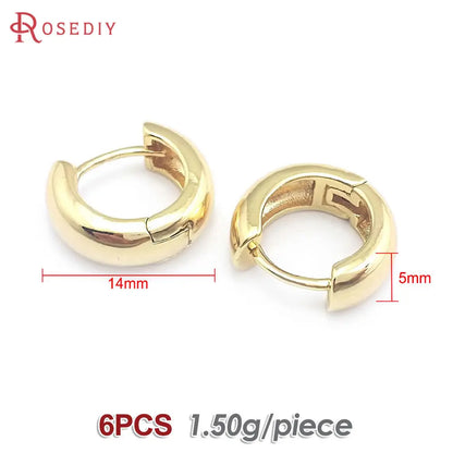 6PCS 14MM 16MM 18MM 23MM 25MM 30MM 18K Gold Color Brass Round Circle Loop Earrings Hoops Jewelry Making Supplies Accessories