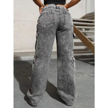 Womens Jeans Y2k Jeans High Waist Stretch Cargo Pants Multiple Pockets Casual Trousers For Ladies Fashion Retro Style