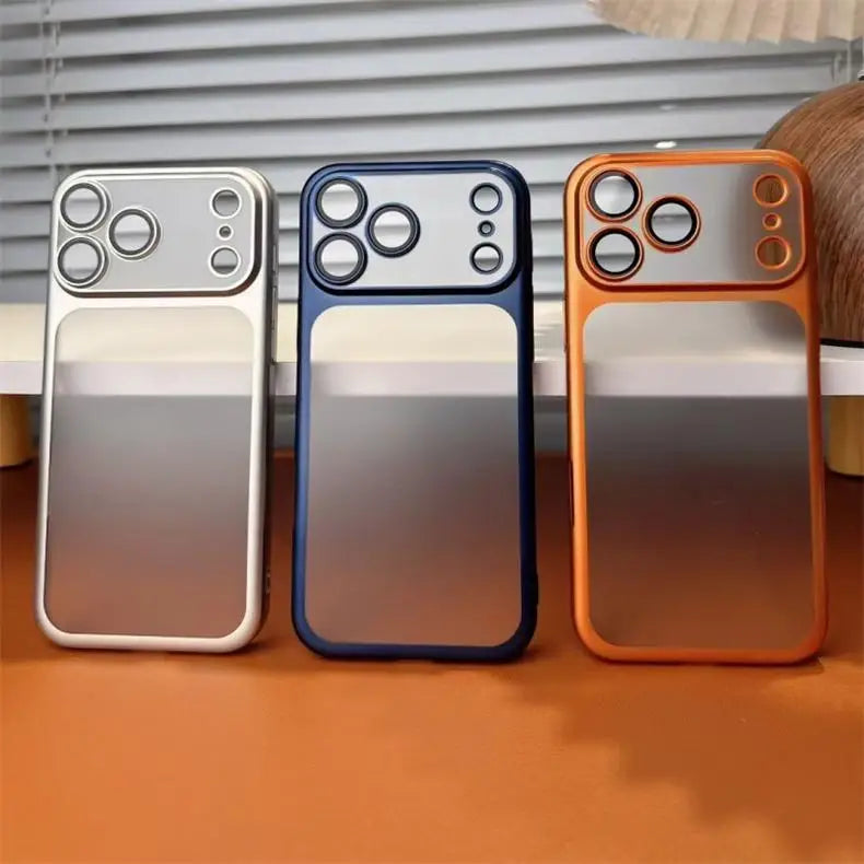 Luxury Frosted Translucent PC Phone Case for Iphone 17 Pro Max 17Air Plating Frame Lens Film Protection Anti-fall Phone Cover