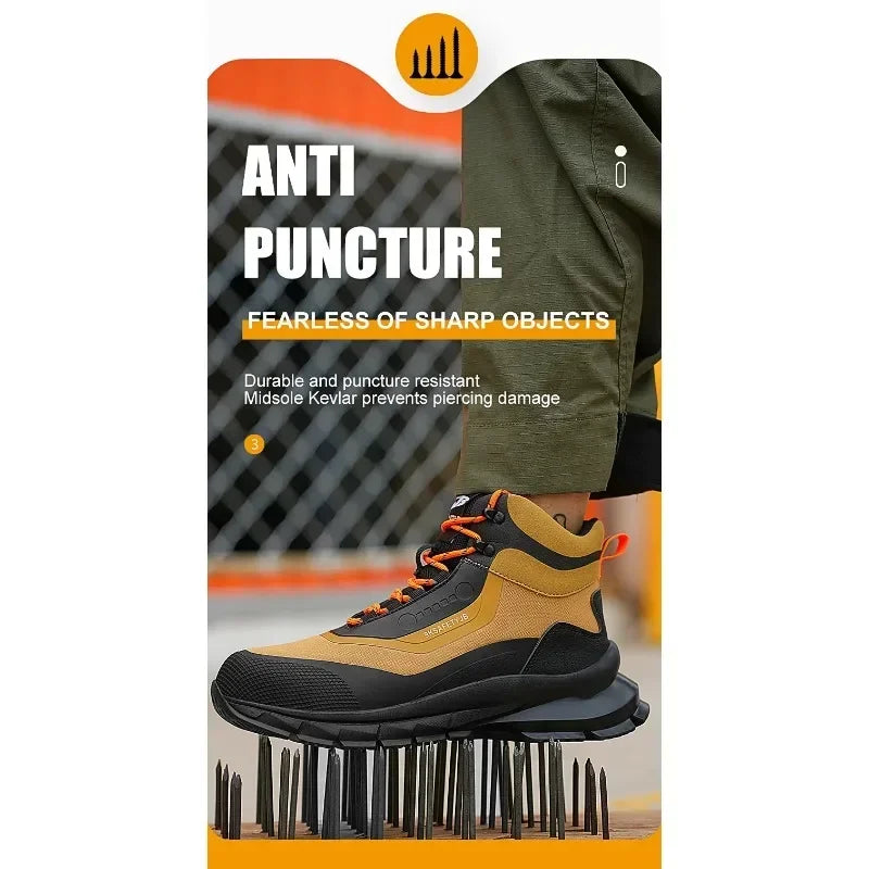 Anti Splash Water Safety Shoes Men Wear Resistant Work Boots Steel Toe Shoes Puncture-Proof Protective Shoes Security Sneakers