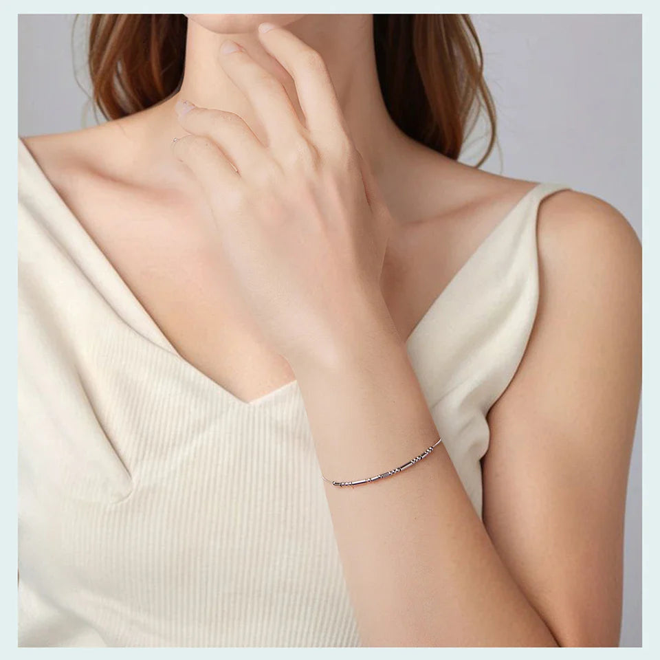 BAMOER 925 Sterling Silver ‘I Love You’ Morse Code Bracelet Vintage Beads Wrist Chain for Women Girls Lightweight Love Gift