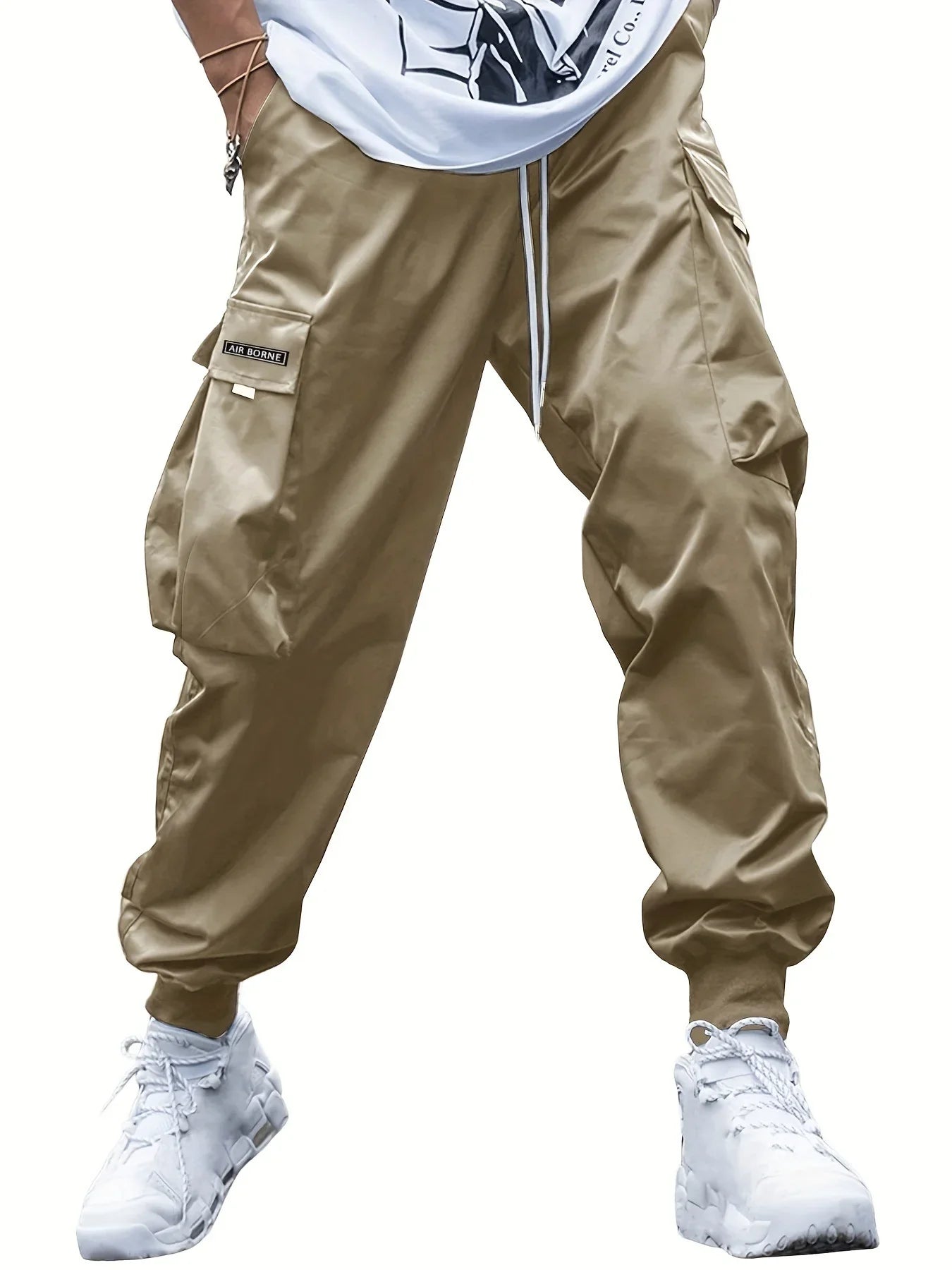 Men's Anti-Wrinkle Cargo Jogger Pants - Water-Resistant Fabric, Functional Pockets & Drawstring, Versatile for Commute & Casual