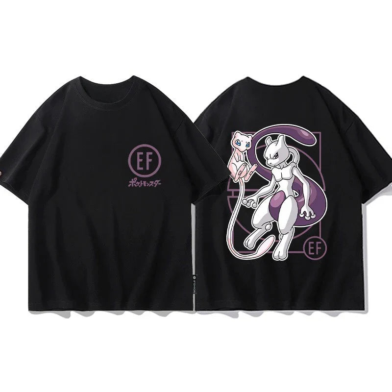 Short Sleeve T-Shirt Gengar Psyduck Mewtwo Printed Men's Boys and Girls Summer New Fashion Top