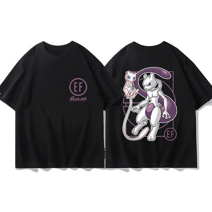 Short Sleeve T-Shirt Gengar Psyduck Mewtwo Printed Men's Boys and Girls Summer New Fashion Top