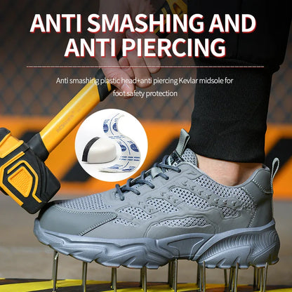 Summer Work Shoes with protection breathable Lightweight ShoesSteel Toe Shoes Men  Anti-smashing Industrial Safety Shoes