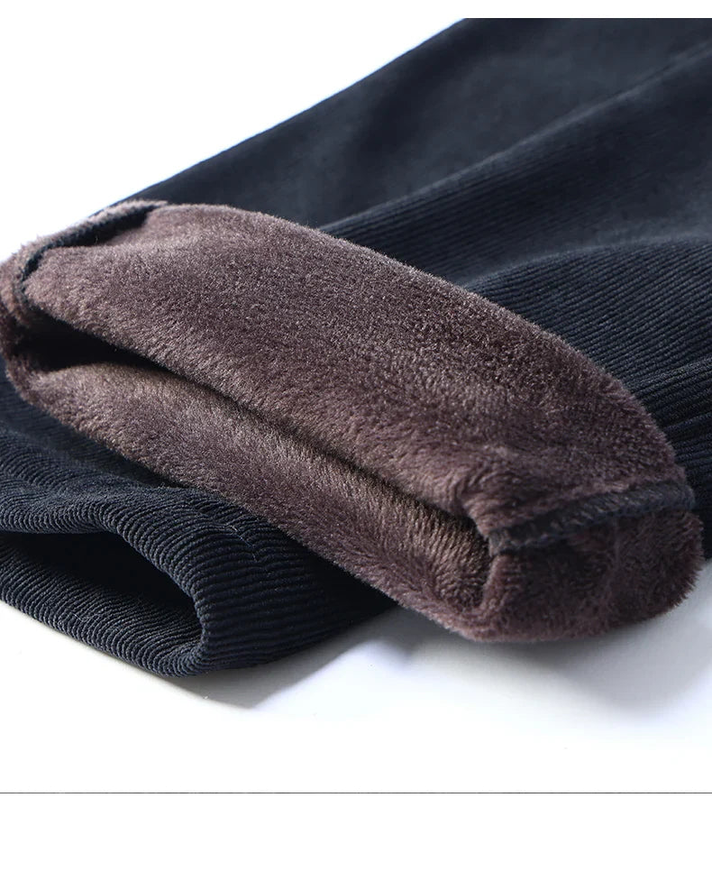 Winter Men Business Fleece Thick Casual Pants Straight Velvet Corduroy Warm Cold Resistant Bottoms Elastic Waist Trousers