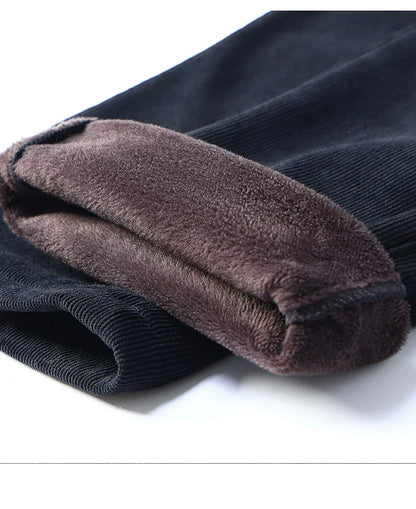 Winter Men Business Fleece Thick Casual Pants Straight Velvet Corduroy Warm Cold Resistant Bottoms Elastic Waist Trousers