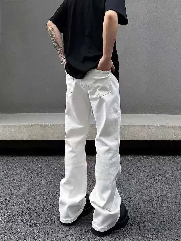 American Y2K Men's Jeans New Micro Flared Denim Pants Slim Fit Solid Color High Street Stylish Male Casual Trousers