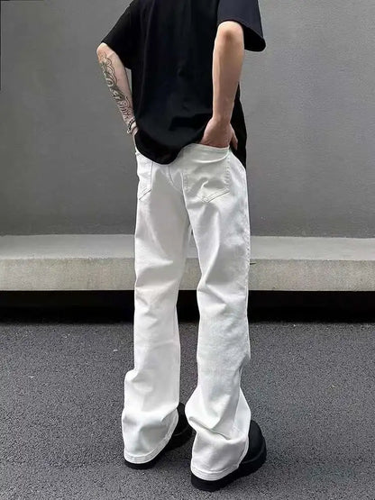 American Y2K Men's Jeans New Micro Flared Denim Pants Slim Fit Solid Color High Street Stylish Male Casual Trousers