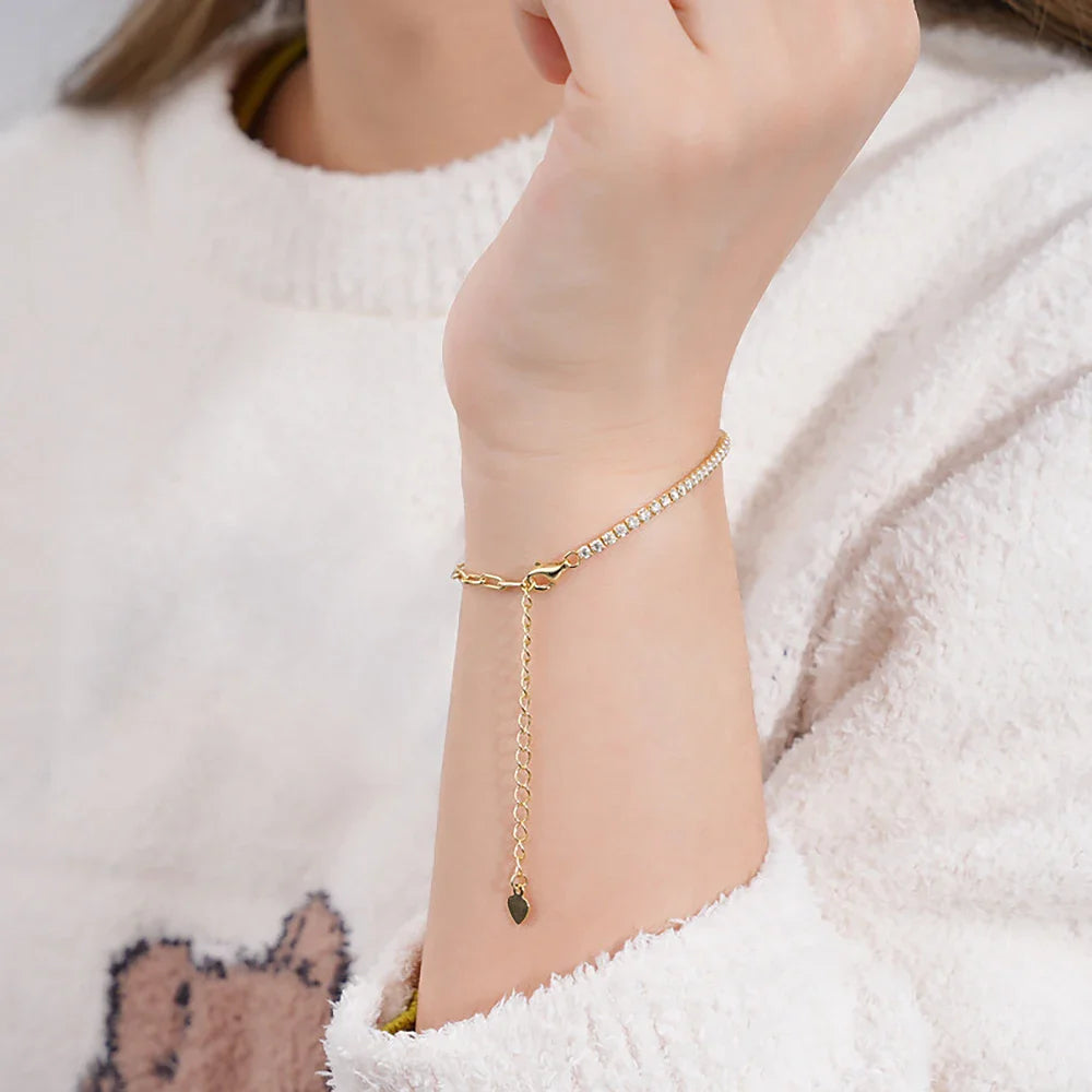 2mm Moissanite Tennis Bracelets With Gra Certificate S925 Sterling Silver Plated 18k Gold Paper Clip Bracelet For Women