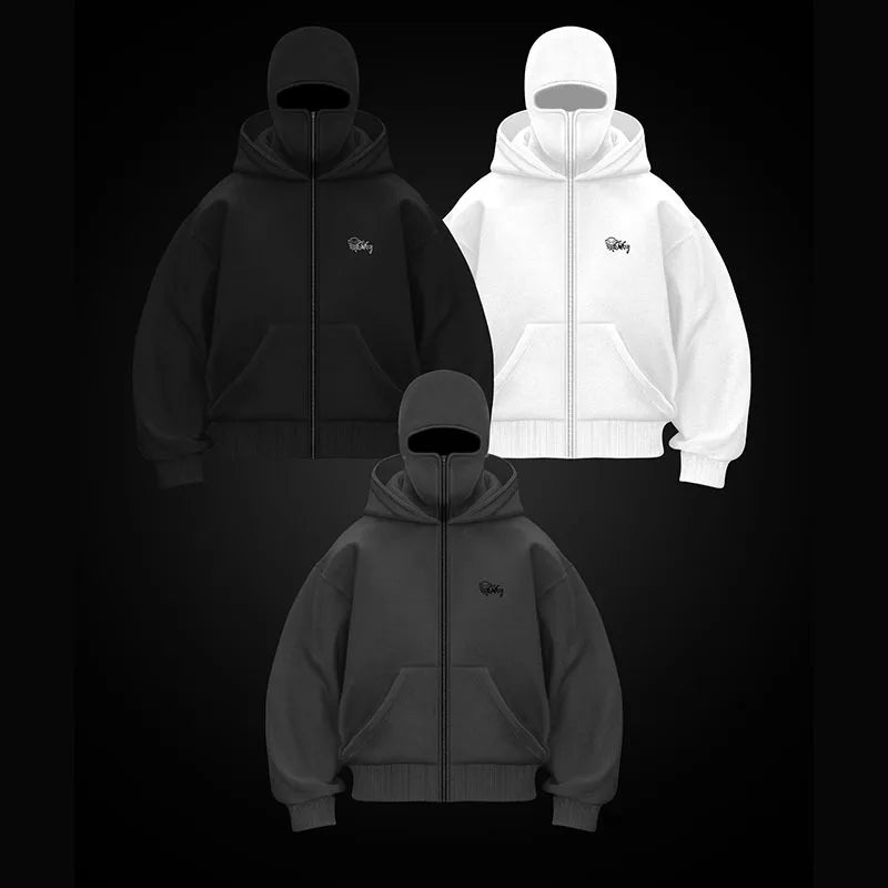 Men's Balaclava Zip Hoodie Winter Warm Casual Sweatshirt With Hooded Face Mask Zipper Design Sports Jacket Outdoor Activities