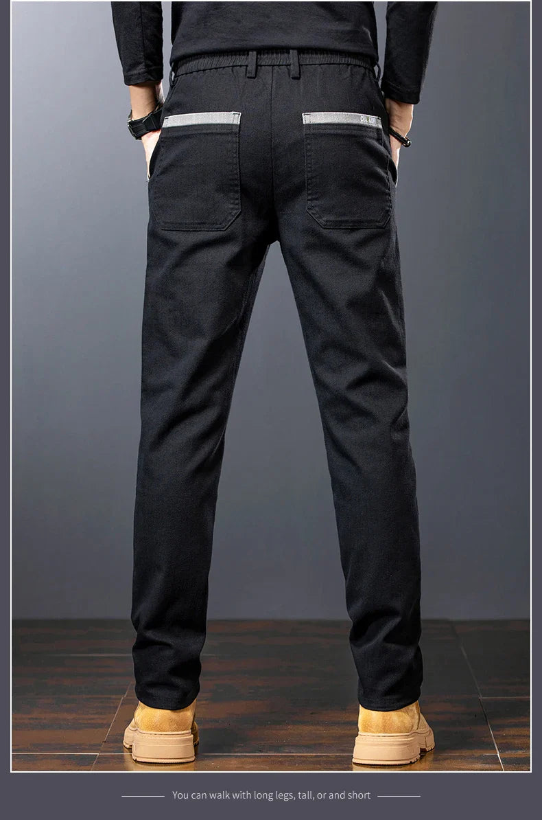 Winter Mens Fashion Fleece Warm Casual Pants Slim Straight Leg Korean Thermal Trousers Business Thicken Velvet Brand Streetpants