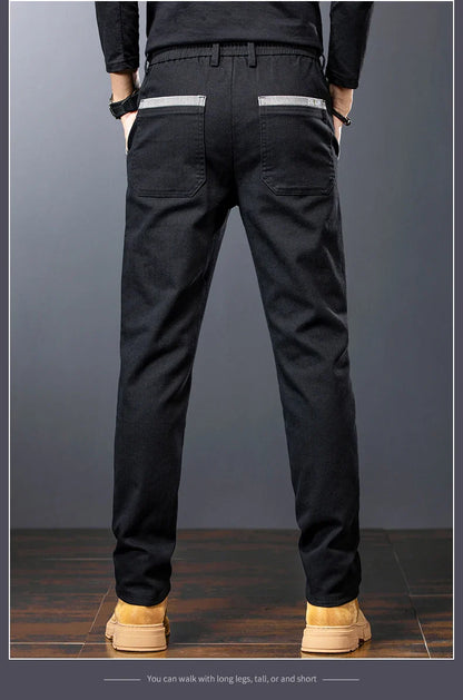 Winter Mens Fashion Fleece Warm Casual Pants Slim Straight Leg Korean Thermal Trousers Business Thicken Velvet Brand Streetpants