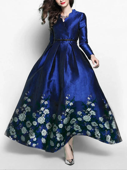 Novo Modelo Vestido longo jacquard luxuoso e elegante para festa à noite vestido de manga comprida sem cinto vestido formal
