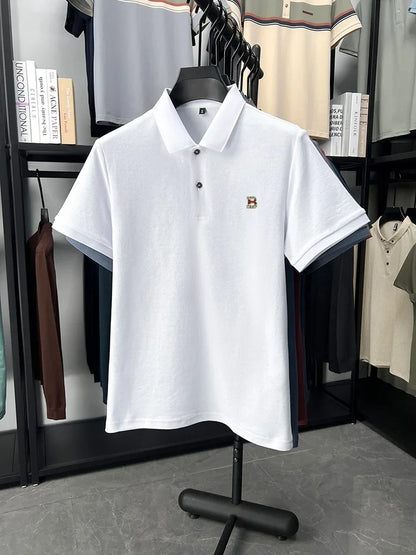 High end brand 100% cotton short sleeve polo shirt men's summer new soft breathable lapel T-shirt fashion letter embossed top