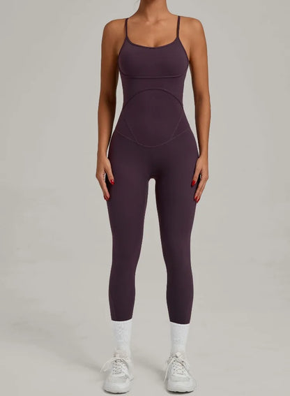 Women Sports Fitness Jumpsuit Cross Open Back Adjustable Shoulder Strap Hip Lift Tight Slim Fit Yoga Set Gym Running Sports Kit
