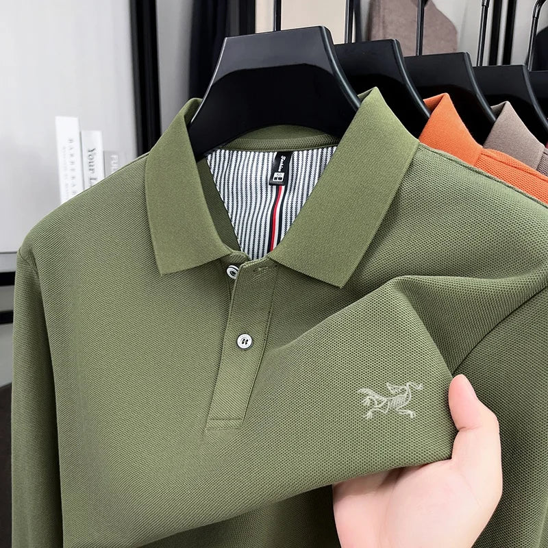 100% pure cotton high-end luxury brand men's long sleeved polo shirt autumn fashion original embroidery design golf top T-shirt