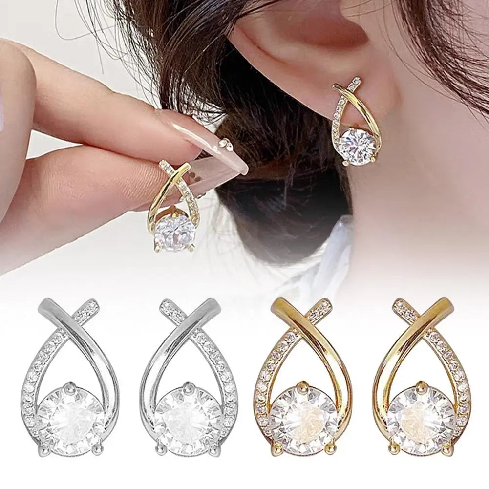Vintage Cross Stud Earrings For Women Girls Korean Style Elegant Crystal Jewelry Ear Rings Fishtail Lady Earrings Gift